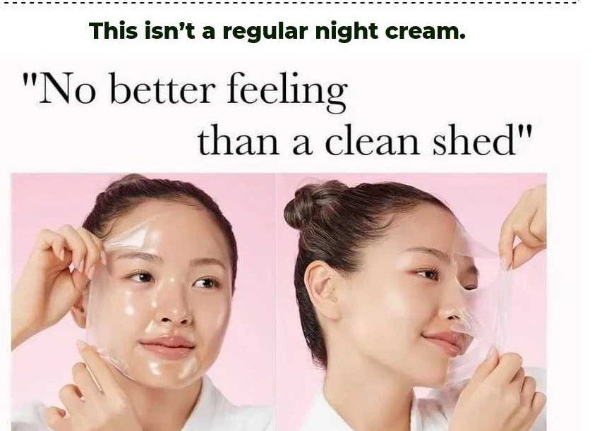 Peeling the collagen night wrapping mask off in one smooth layer