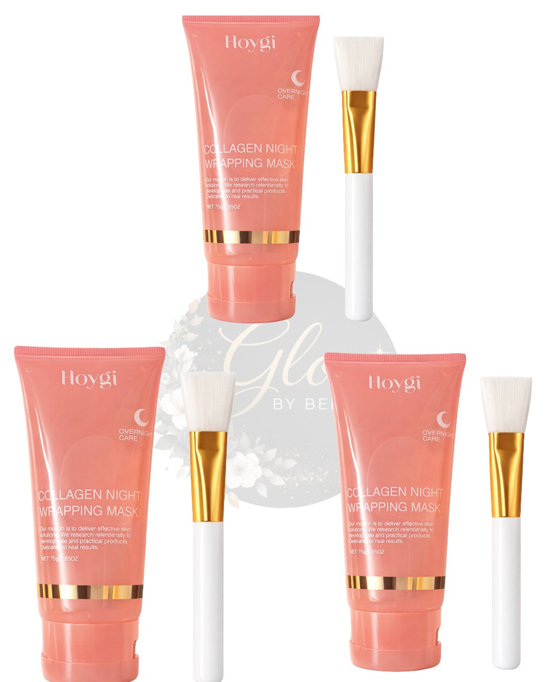 Three collagen night wrapping masks with applicator brushes