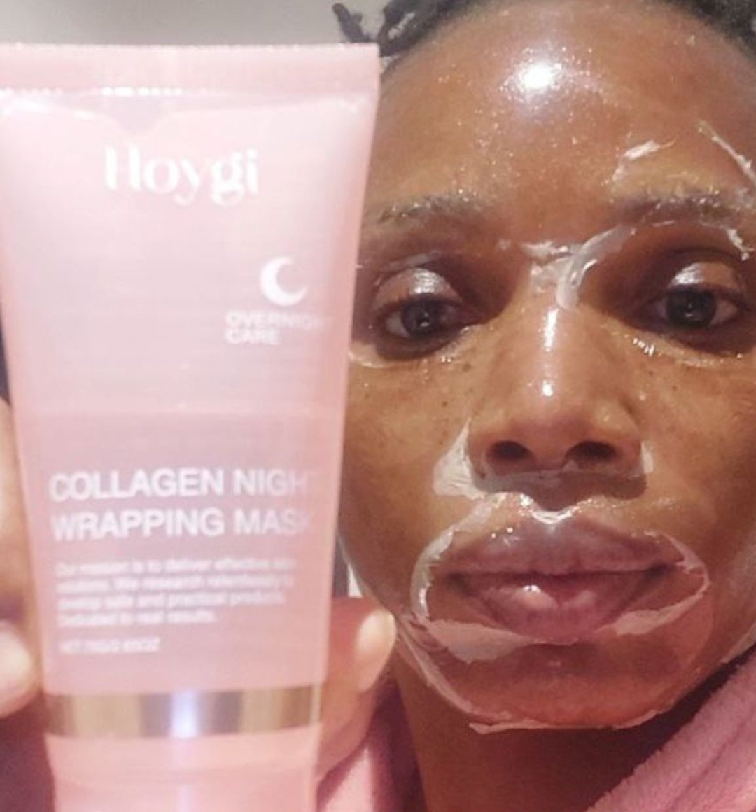 Customer holding the collagen night mask