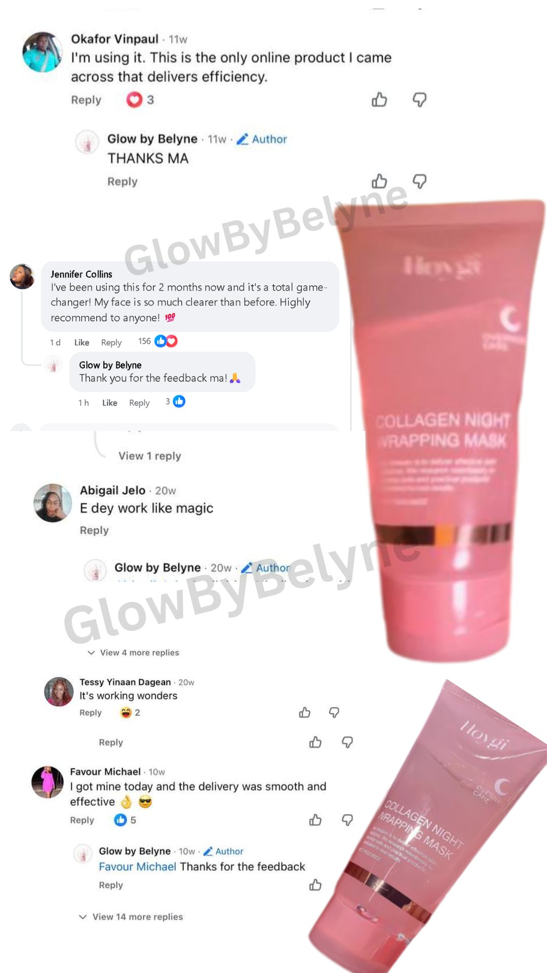 Customer reviews and comments about the collagen night mask