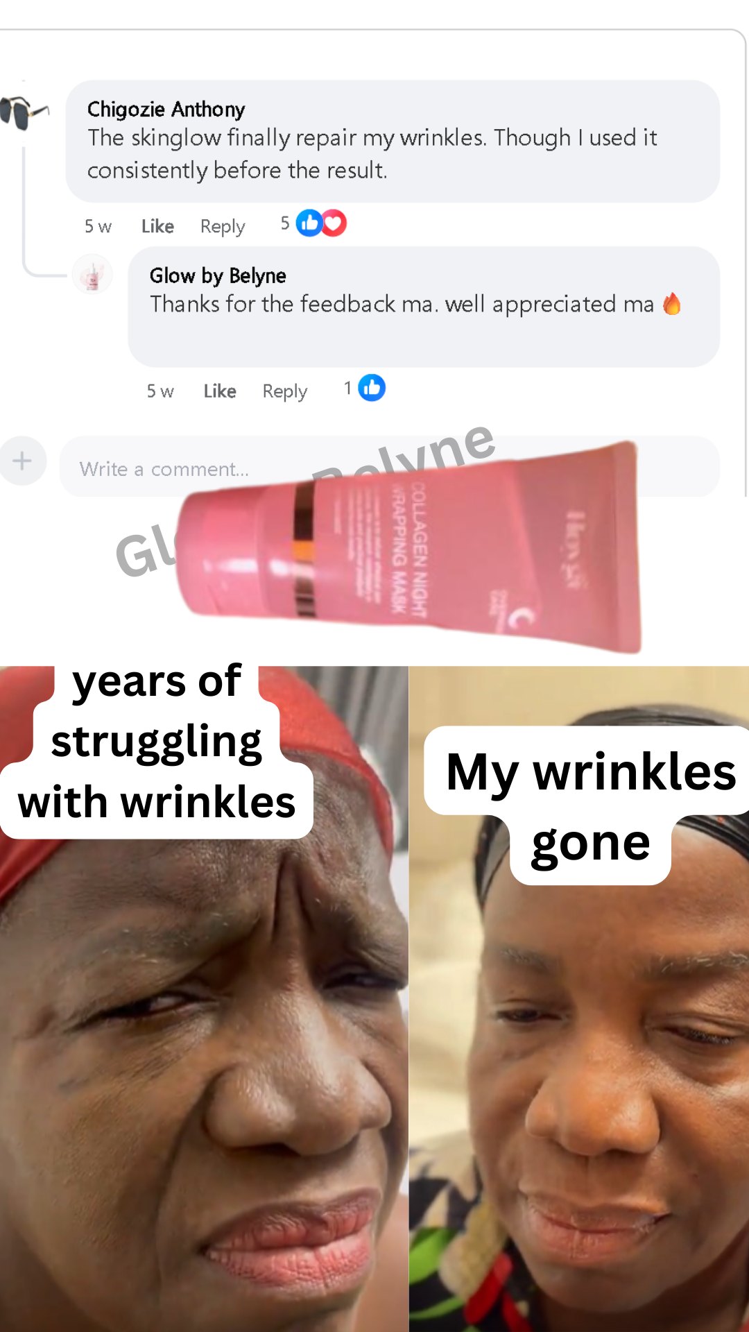 Customer comments with before and after comparison