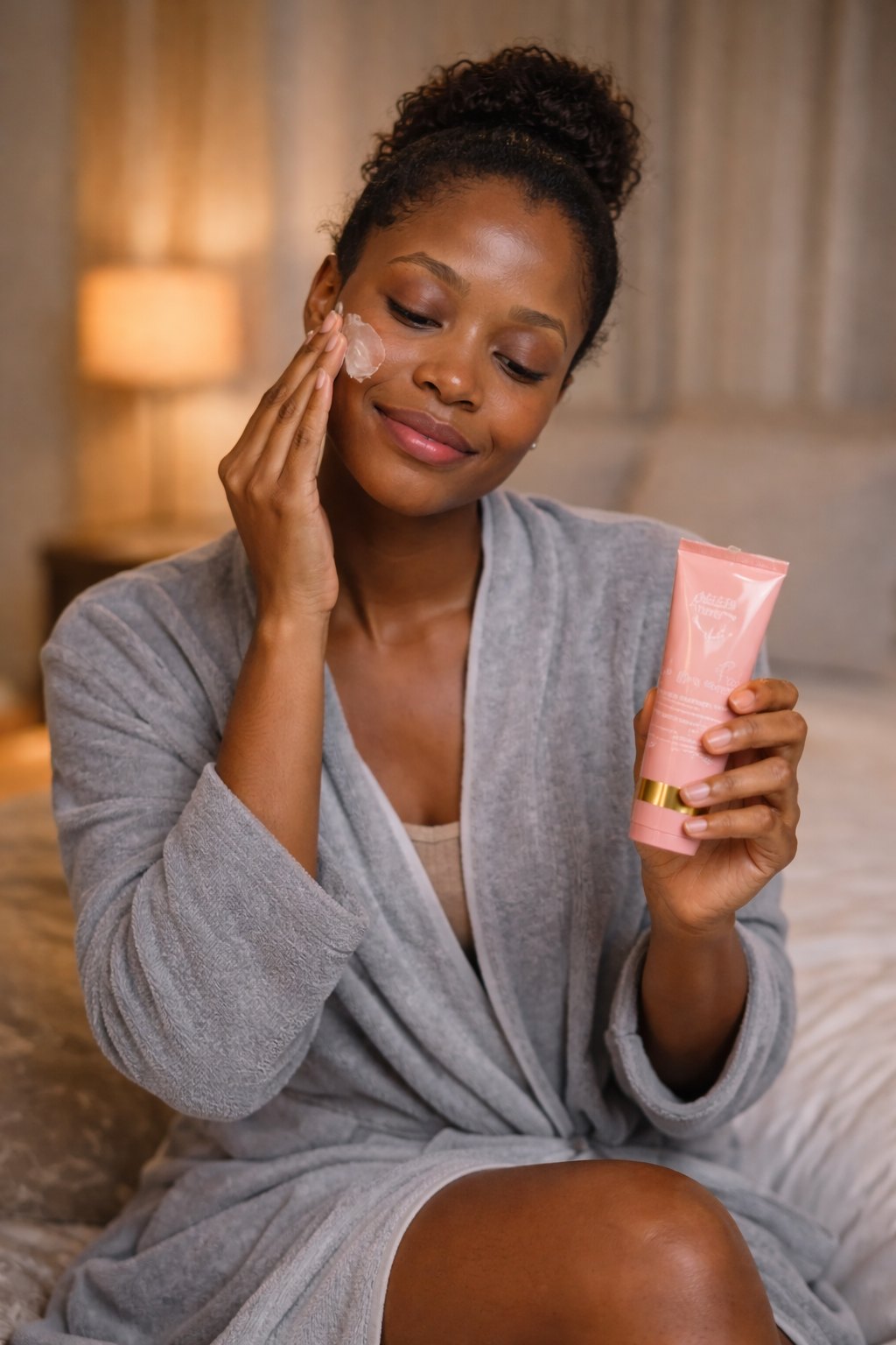Woman holding the collagen night mask