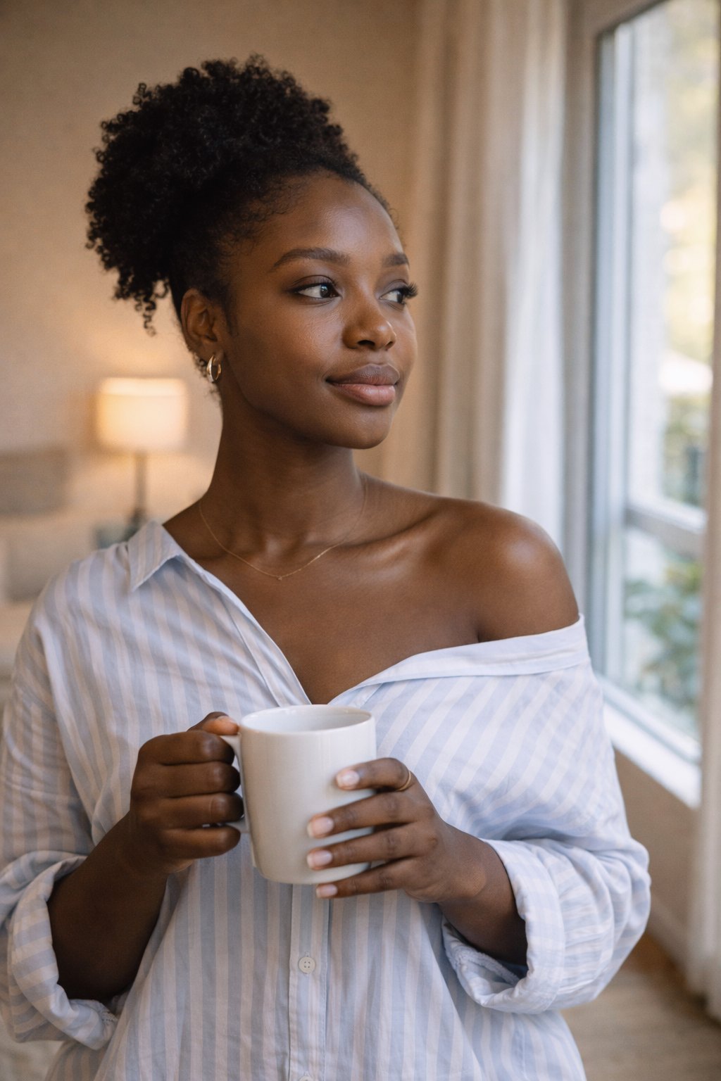 Woman in the morning with fresh rested skin